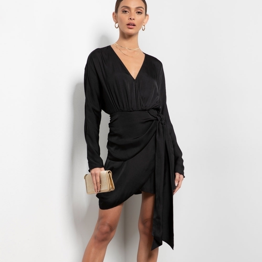 NWT Tart Collections Isono Poly Silk Wrap‎ Little Black Dress Size S *Flawed*